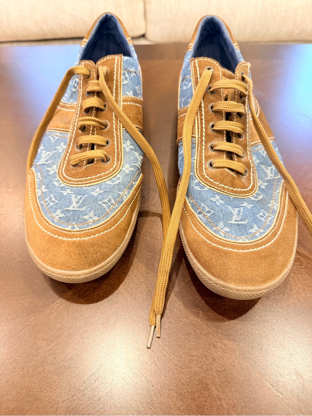 Louis Vuitton Brown Suede & Blue Monogram Denim Sneakers